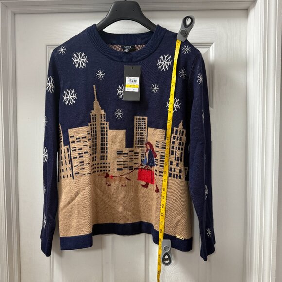 Jones NY Kasper Group holiday city girl walking dachshund dog sweater NWT size M - Picture 3 of 14